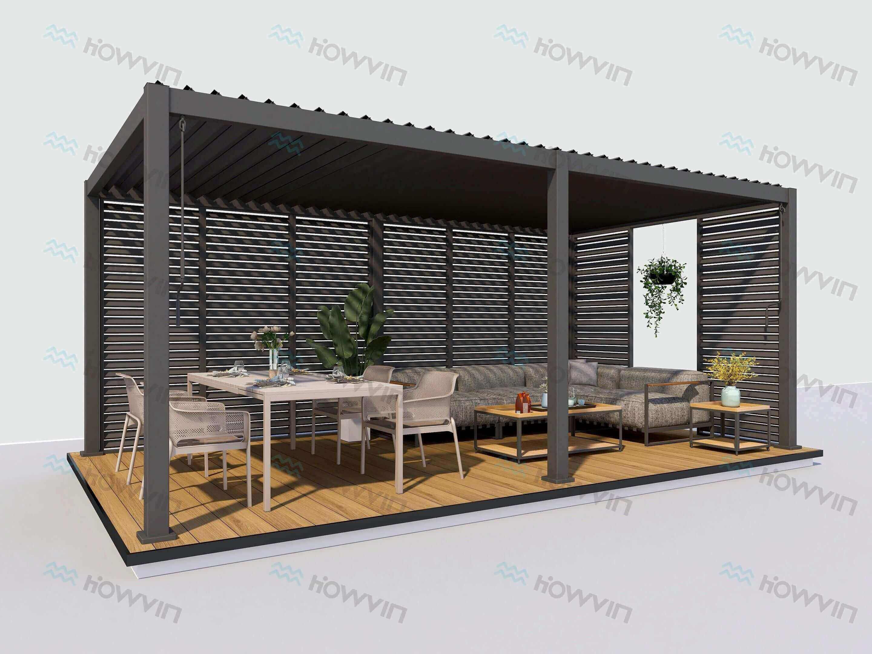 New Patio Pergola with Fence-Black New Patio Pergola with Fence-Black